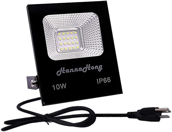 10W LED Flood Light with Plug,1000lm Super Bright Security Lights, IP66 Waterproof Outdoor Work Light, 6000K Daylight White Spotlight for Eave, Porch, Garage, Patio, Yard, Garden, Lawn
