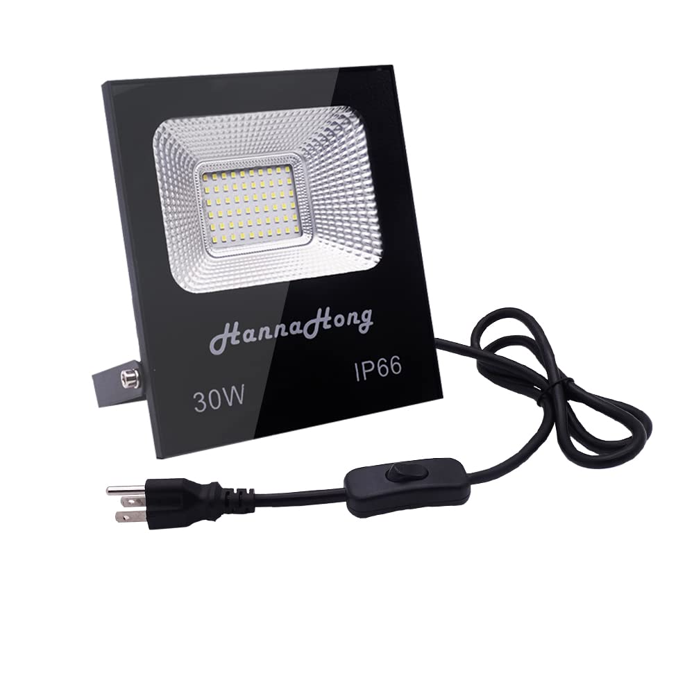 10W LED Flood Light with Plug,1000lm Super Bright Security Lights, IP66 Waterproof Outdoor Work Light, 6000K Daylight White Spotlight for Eave, Porch, Garage, Patio, Yard, Garden, Lawn