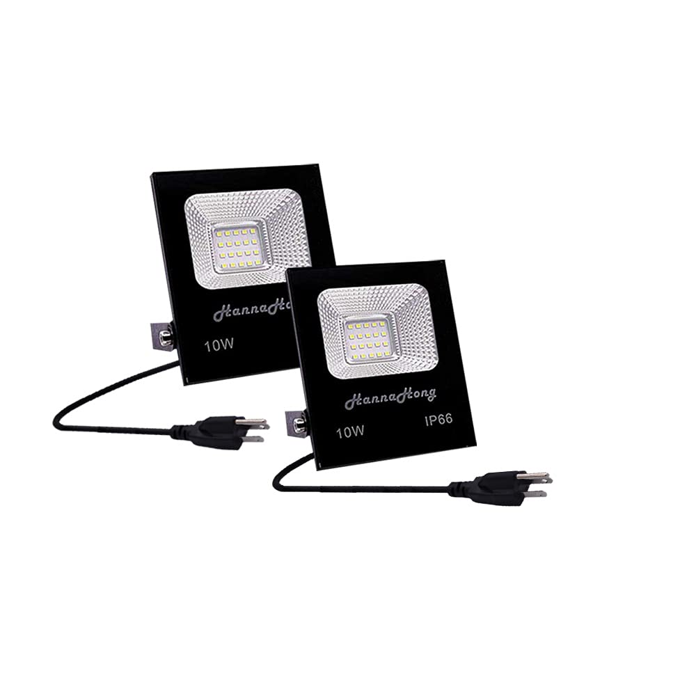 10W LED Flood Light with Plug,1000lm Super Bright Security Lights, IP66 Waterproof Outdoor Work Light, 6000K Daylight White Spotlight for Eave, Porch, Garage, Patio, Yard, Garden, Lawn