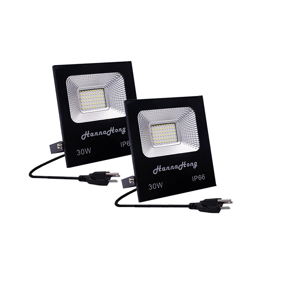 10W LED Flood Light with Plug,1000lm Super Bright Security Lights, IP66 Waterproof Outdoor Work Light, 6000K Daylight White Spotlight for Eave, Porch, Garage, Patio, Yard, Garden, Lawn