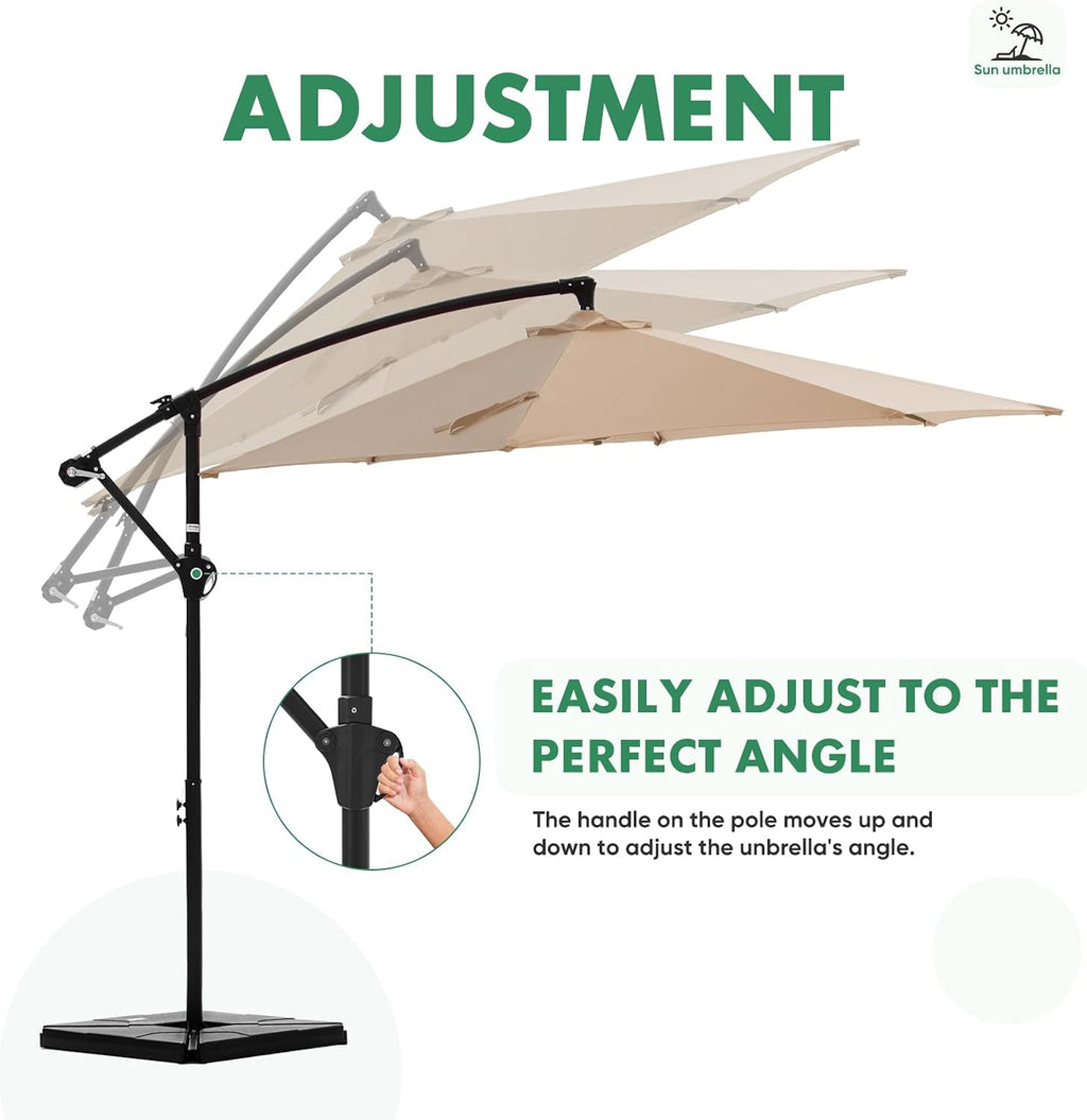 NEWBULIG 10FT Patio Umbrella with Base Included, Cantilever Umbrella, Khaki