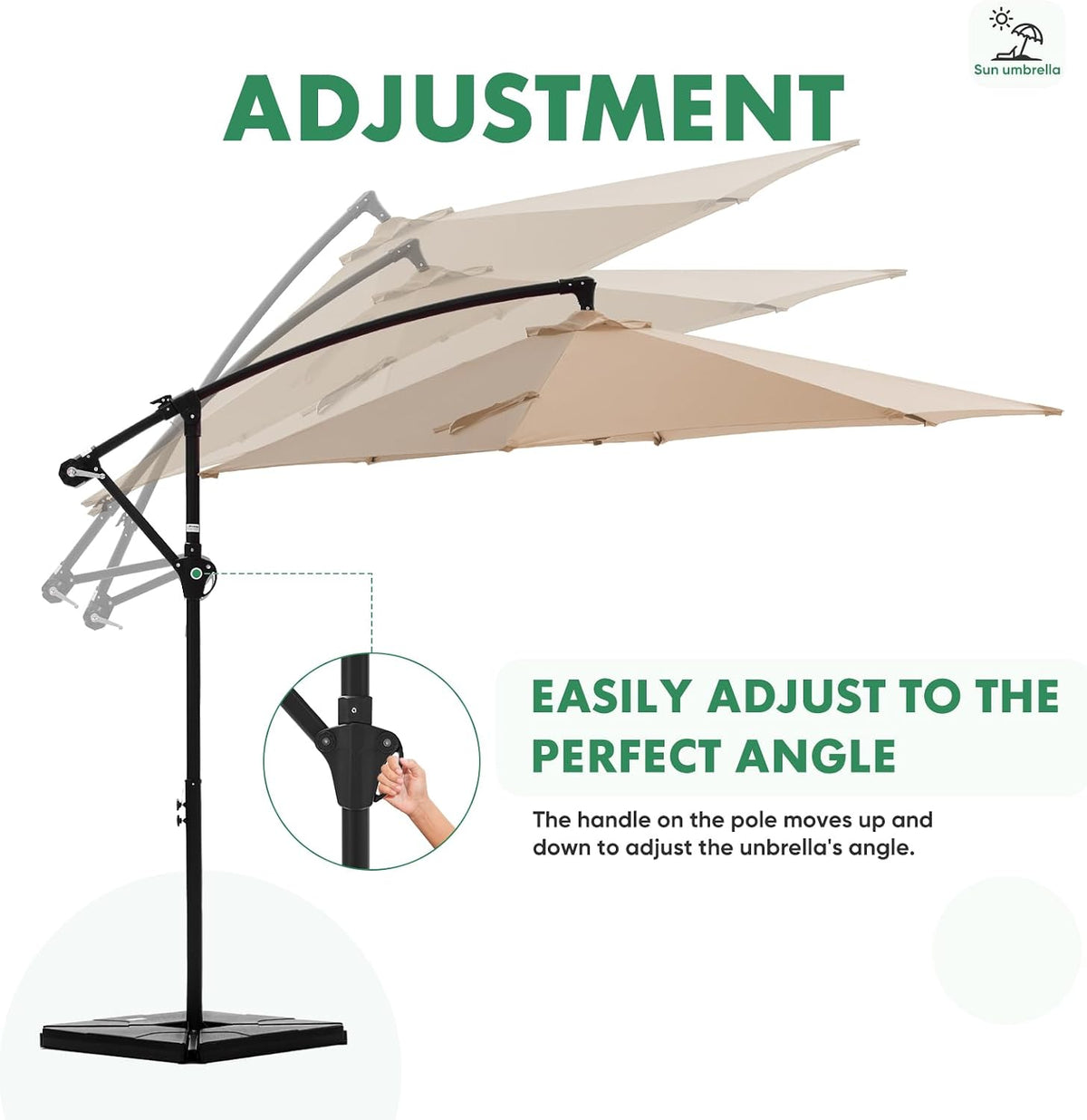 NEWBULIG 10FT Patio Umbrella with Base Included, Cantilever Umbrella, Khaki