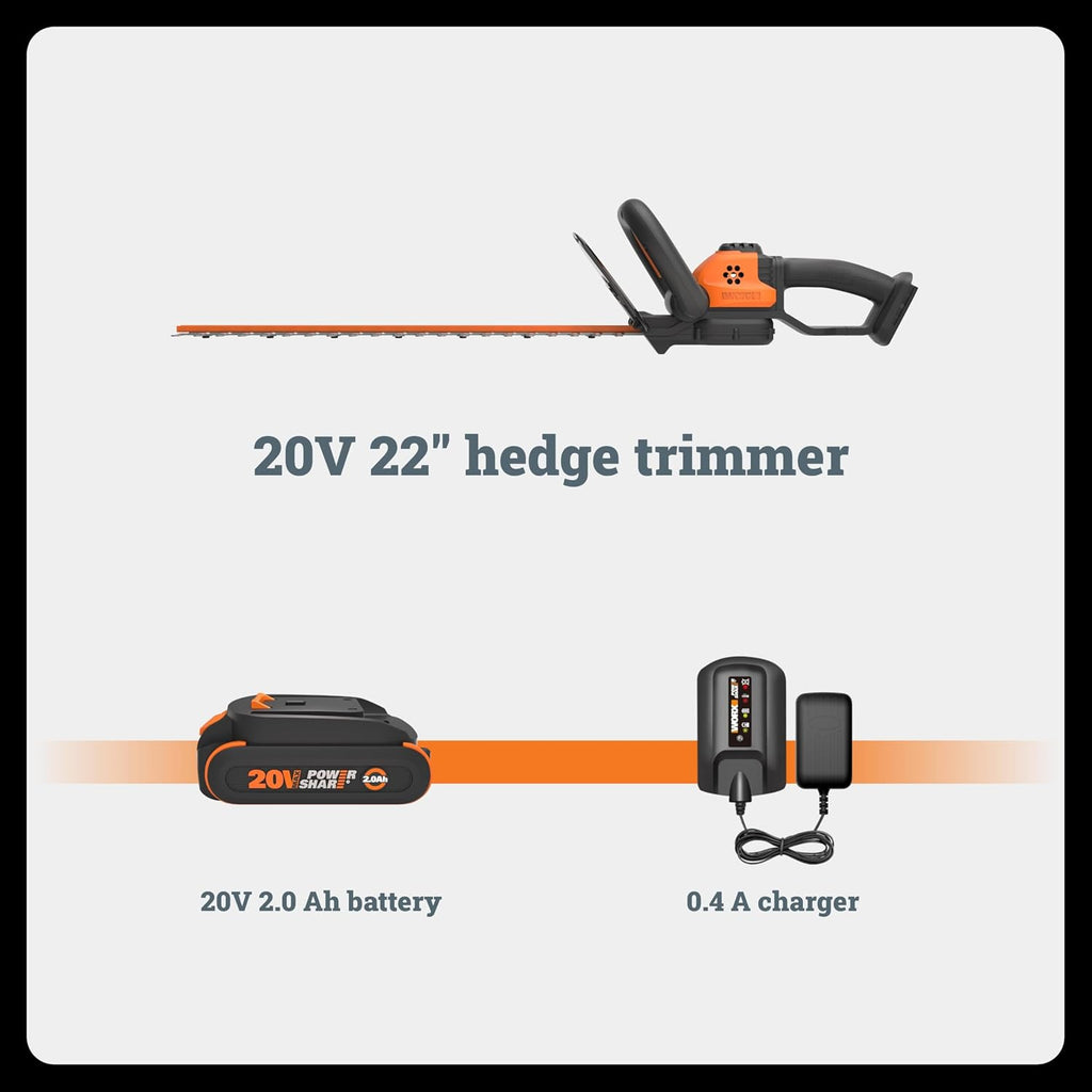 WORX Cordless Hedge Trimmer, 20V 22" Bush Trimmer, WG261
