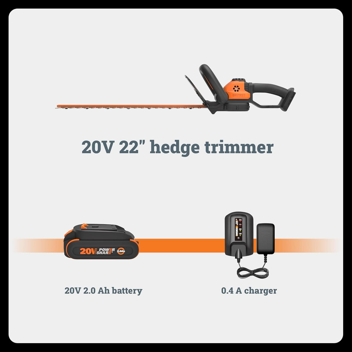 WORX Cordless Hedge Trimmer, 20V 22" Bush Trimmer, WG261