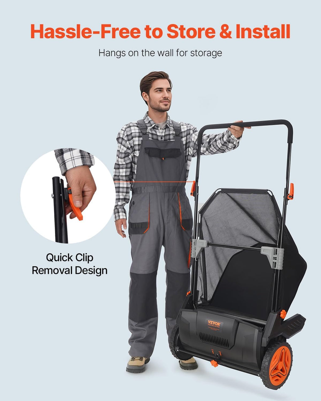VEVOR Push Lawn Sweeper 21" Leaf & Grass Collector 3.5 cu. ft. Hopper Bag