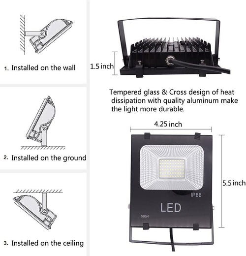 10W LED Flood Light with Plug,1000lm Super Bright Security Lights, IP66 Waterproof Outdoor Work Light, 6000K Daylight White Spotlight for Eave, Porch, Garage, Patio, Yard, Garden, Lawn