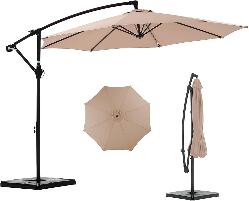 NEWBULIG 10FT Patio Umbrella with Base Included, Cantilever Umbrella, Khaki