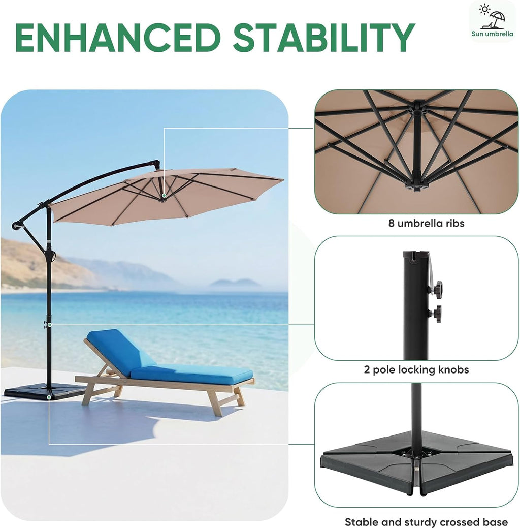 NEWBULIG 10FT Patio Umbrella with Base Included, Cantilever Umbrella, Khaki