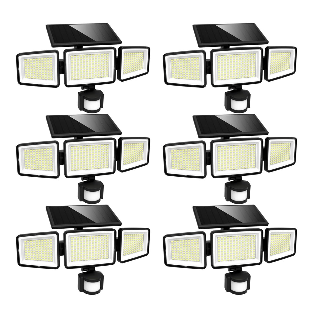 UME Solar Outdoor Lights 302 LED 3000LM, IP65 Waterproof Motion Sensor Outdoor Lights, 3 Heads Solar Security Flood Lights 270 Wide Lighting Angle with 3 Modes for Garden Patio Yard - 2 Pack