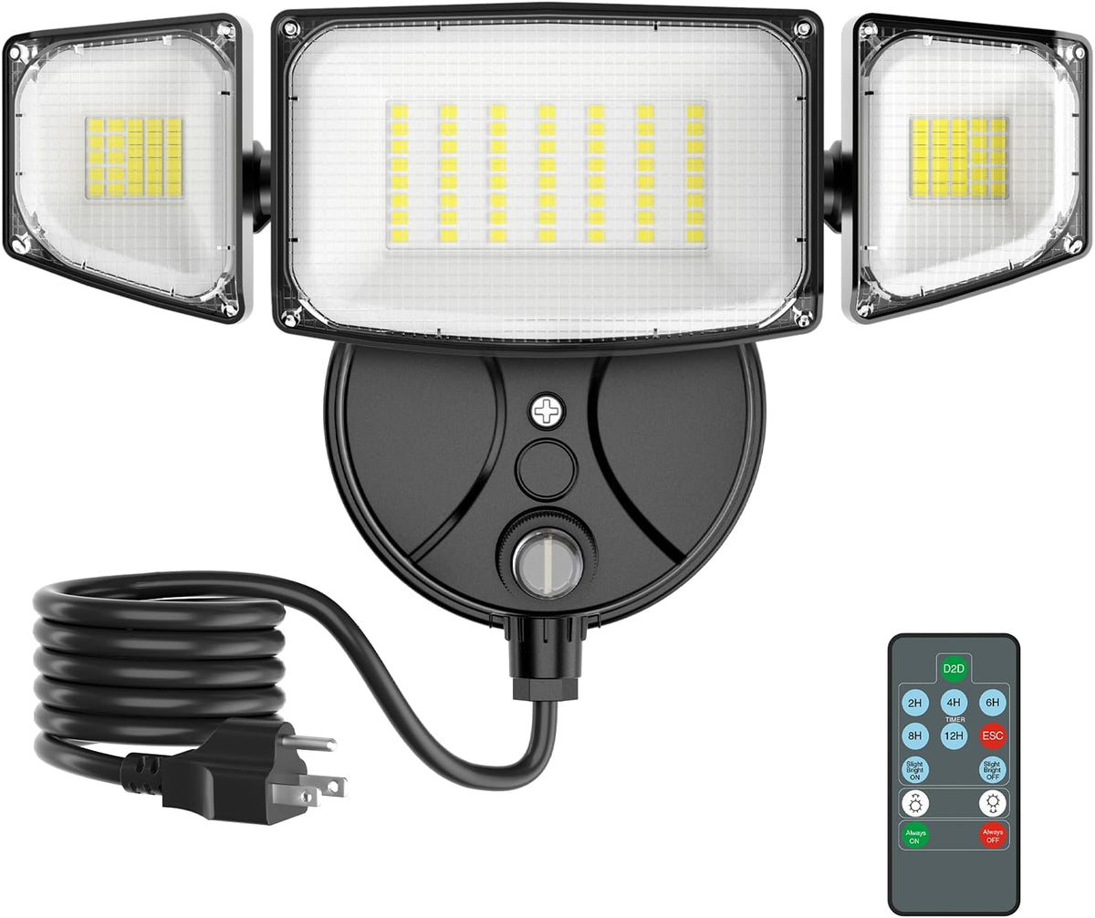 iMaihom Dusk to Dawn Outdoor Lighting, Plug in Flood Light, Remote, Black