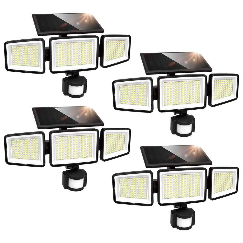UME Solar Outdoor Lights 302 LED 3000LM, IP65 Waterproof Motion Sensor Outdoor Lights, 3 Heads Solar Security Flood Lights 270 Wide Lighting Angle with 3 Modes for Garden Patio Yard - 2 Pack