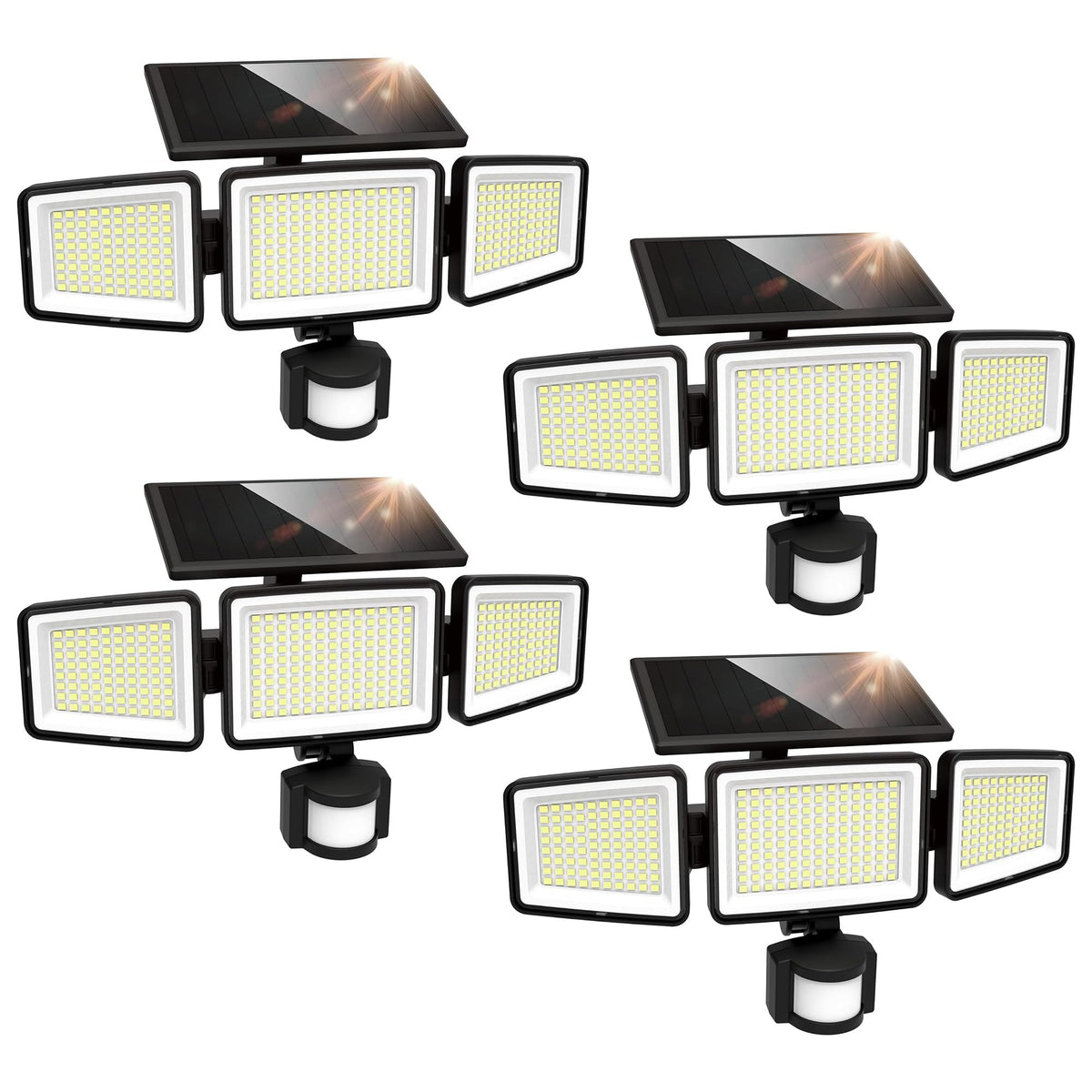 UME Solar Outdoor Lights 302 LED 3000LM, IP65 Waterproof Motion Sensor Outdoor Lights, 3 Heads Solar Security Flood Lights 270 Wide Lighting Angle with 3 Modes for Garden Patio Yard - 2 Pack