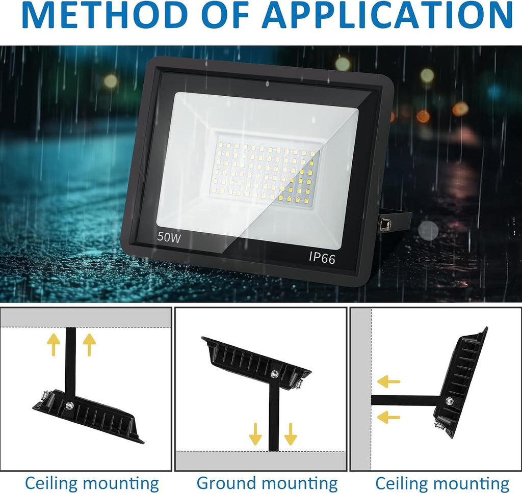 50W LED Flood Light Outdoor, 5000LM Super Bright Floodlight Outside Work Light with Plug, 6500K Daylight White LED Flood Light Outdoor, IP66 Waterproof Outdoor Flood Light-1Pack