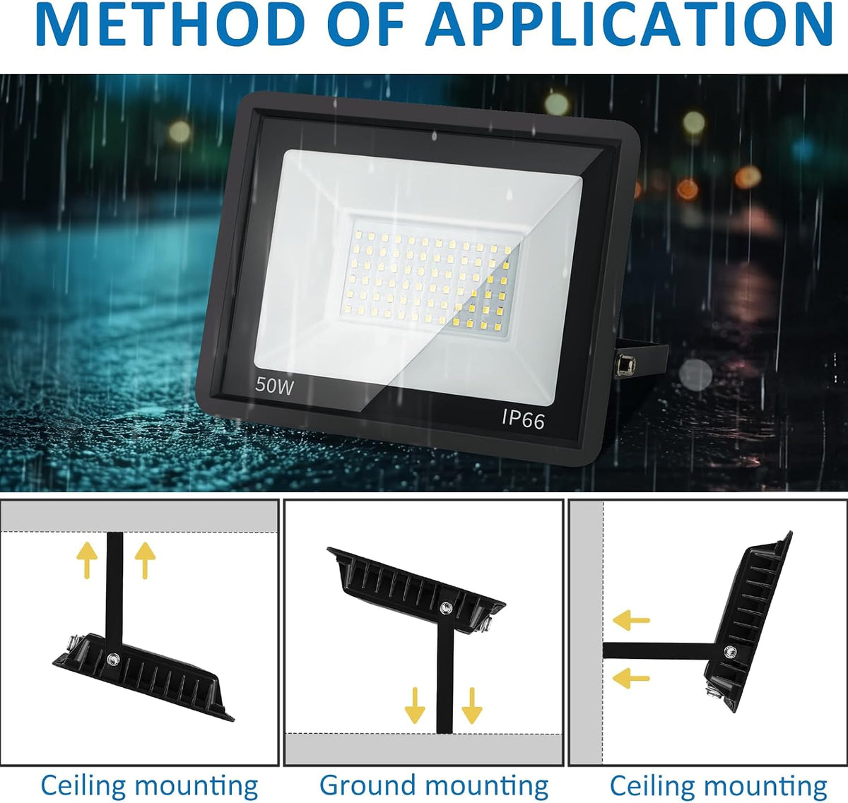 50W LED Flood Light Outdoor, 5000LM Super Bright Floodlight Outside Work Light with Plug, 6500K Daylight White LED Flood Light Outdoor, IP66 Waterproof Outdoor Flood Light-1Pack