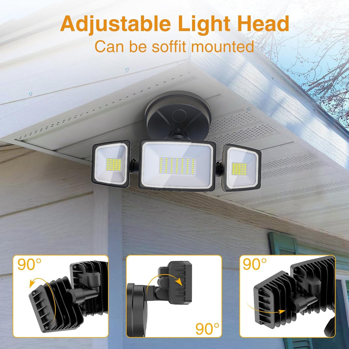 Onforu 2 Pack 75W Flood Lights Outdoor, 7000LM LED Flood Lighting Outdoor Switch Controlled, IP65 Waterproof Exterior Floodlight Fixture with 3 Adjustable Heads, 6500K Security Light for Garage Yard