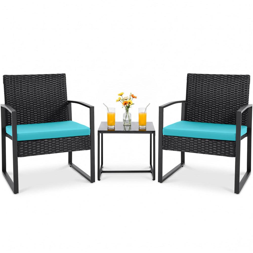 Flamaker 3 Pieces Patio Furniture Set Outdoor Wicker Bistro Chair (Black)