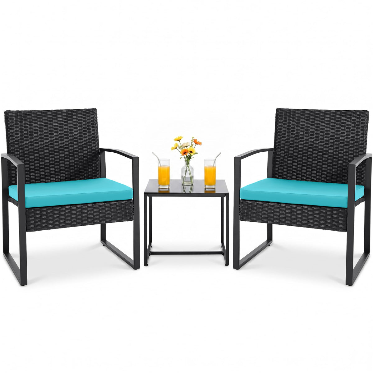 Flamaker 3 Pieces Patio Furniture Set Outdoor Wicker Bistro Chair (Black)
