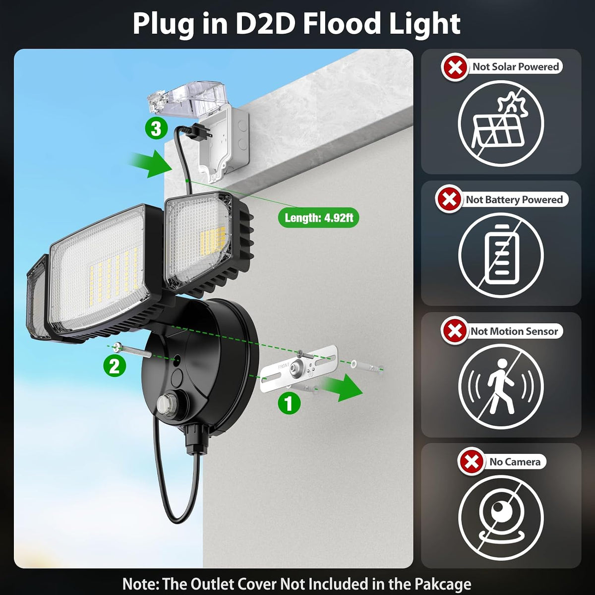 iMaihom Dusk to Dawn Outdoor Lighting, Plug in Flood Light, Remote, Black