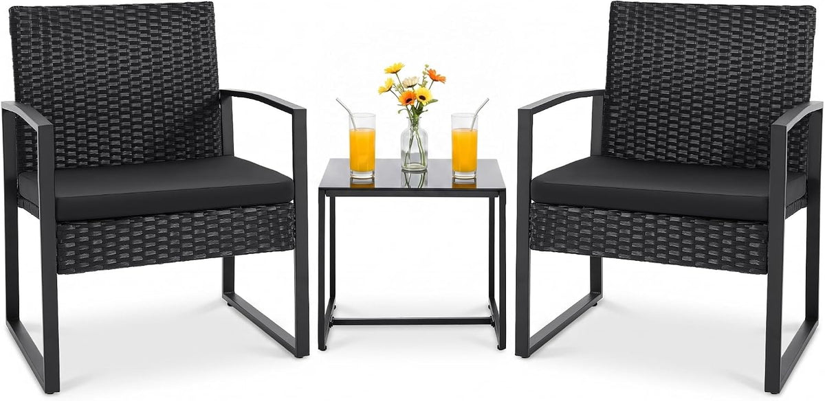 Flamaker 3 Pieces Patio Furniture Set Outdoor Wicker Bistro Chair (Black)