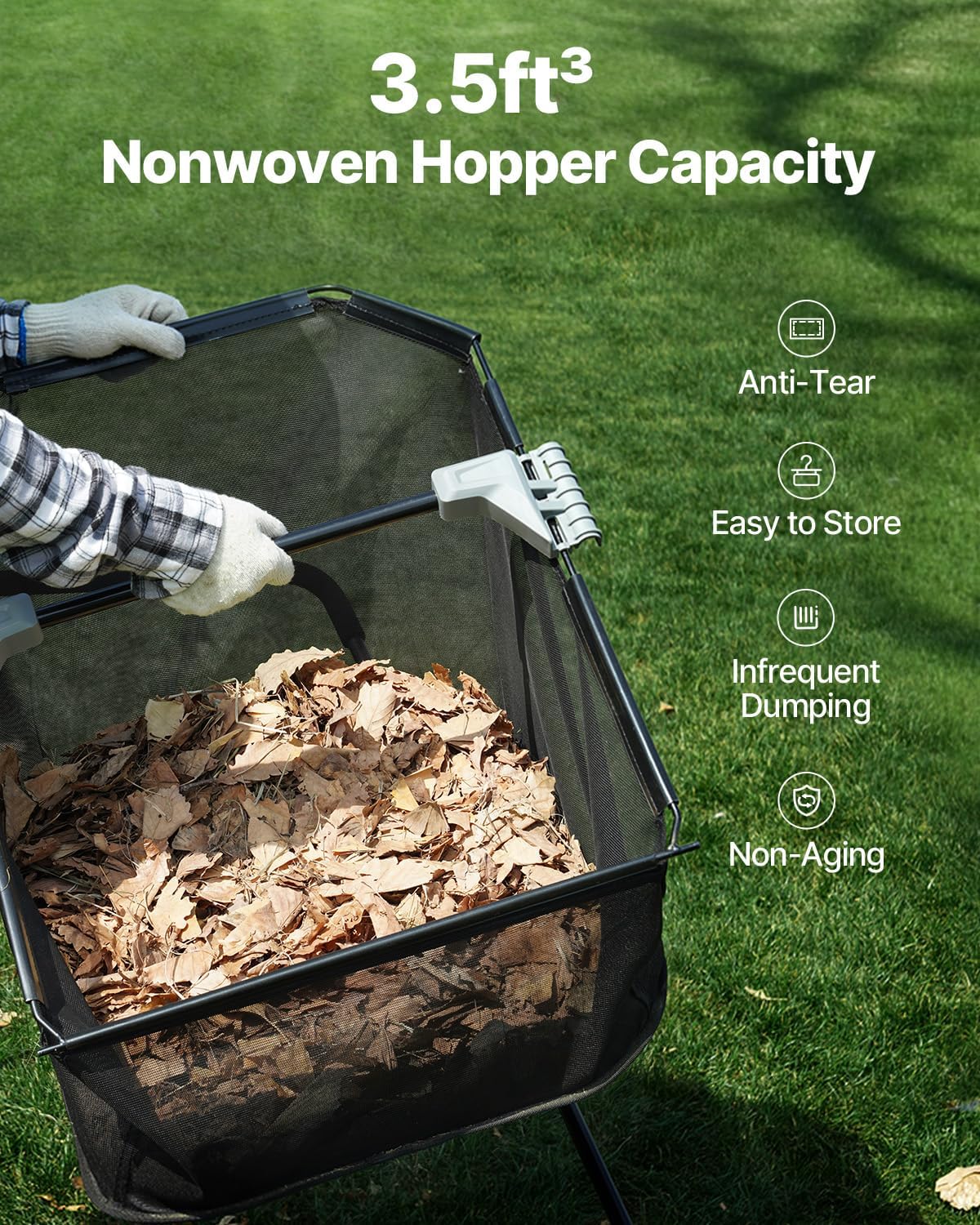 VEVOR Push Lawn Sweeper 21" Leaf & Grass Collector 3.5 cu. ft. Hopper Bag
