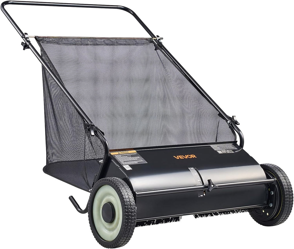 VEVOR Push Lawn Sweeper 26 Inch Leaf & Grass Collector 7 cu. ft. Hopper Bag