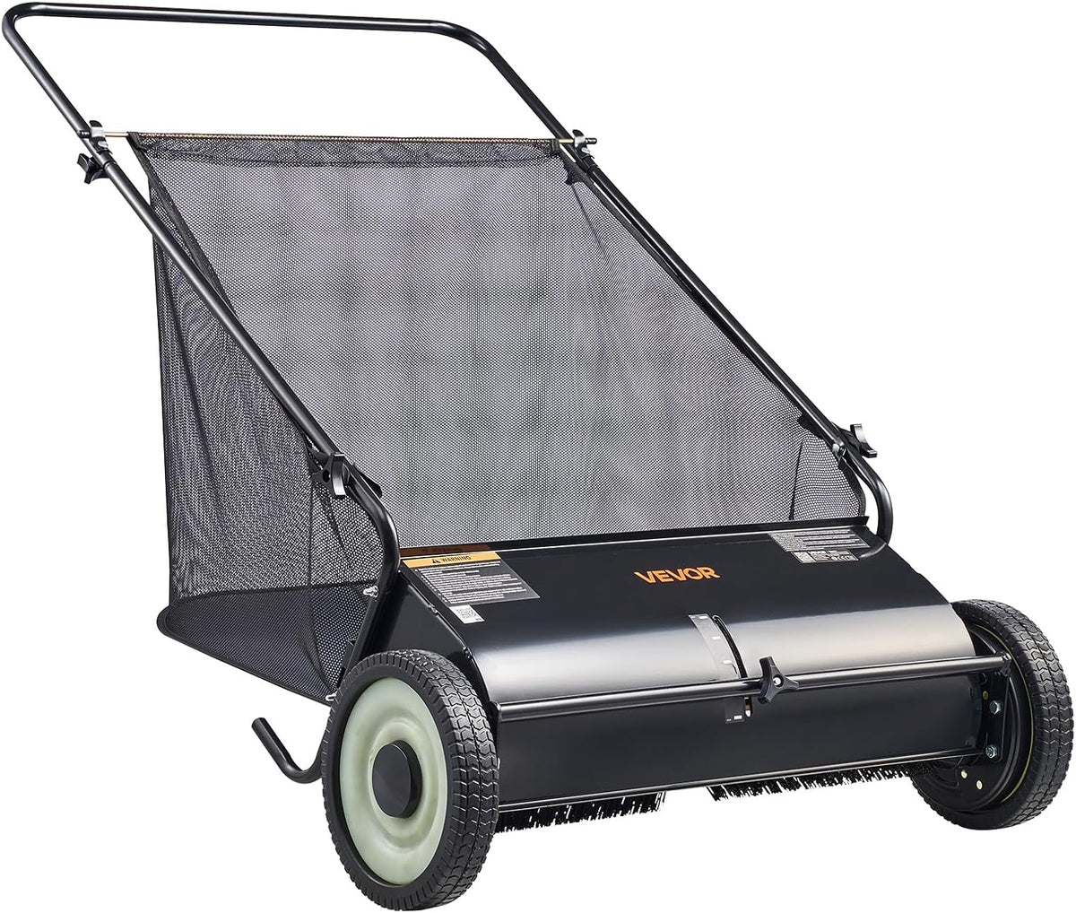 VEVOR Push Lawn Sweeper 26 Inch Leaf & Grass Collector 7 cu. ft. Hopper Bag