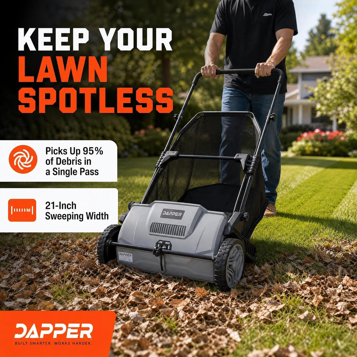 Push Lawn Sweeper 21" Leaf & Grass Collector 3.5 cu. ft. Hopper Bag