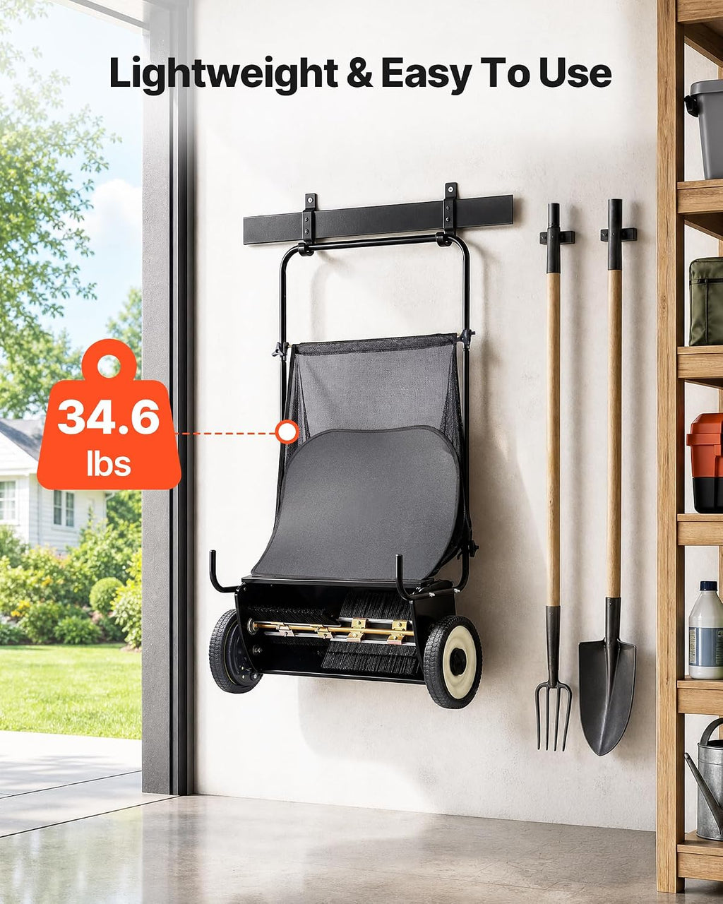VEVOR Push Lawn Sweeper 26 Inch Leaf & Grass Collector 7 cu. ft. Hopper Bag