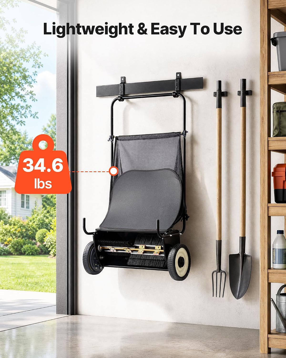 VEVOR Push Lawn Sweeper 26 Inch Leaf & Grass Collector 7 cu. ft. Hopper Bag