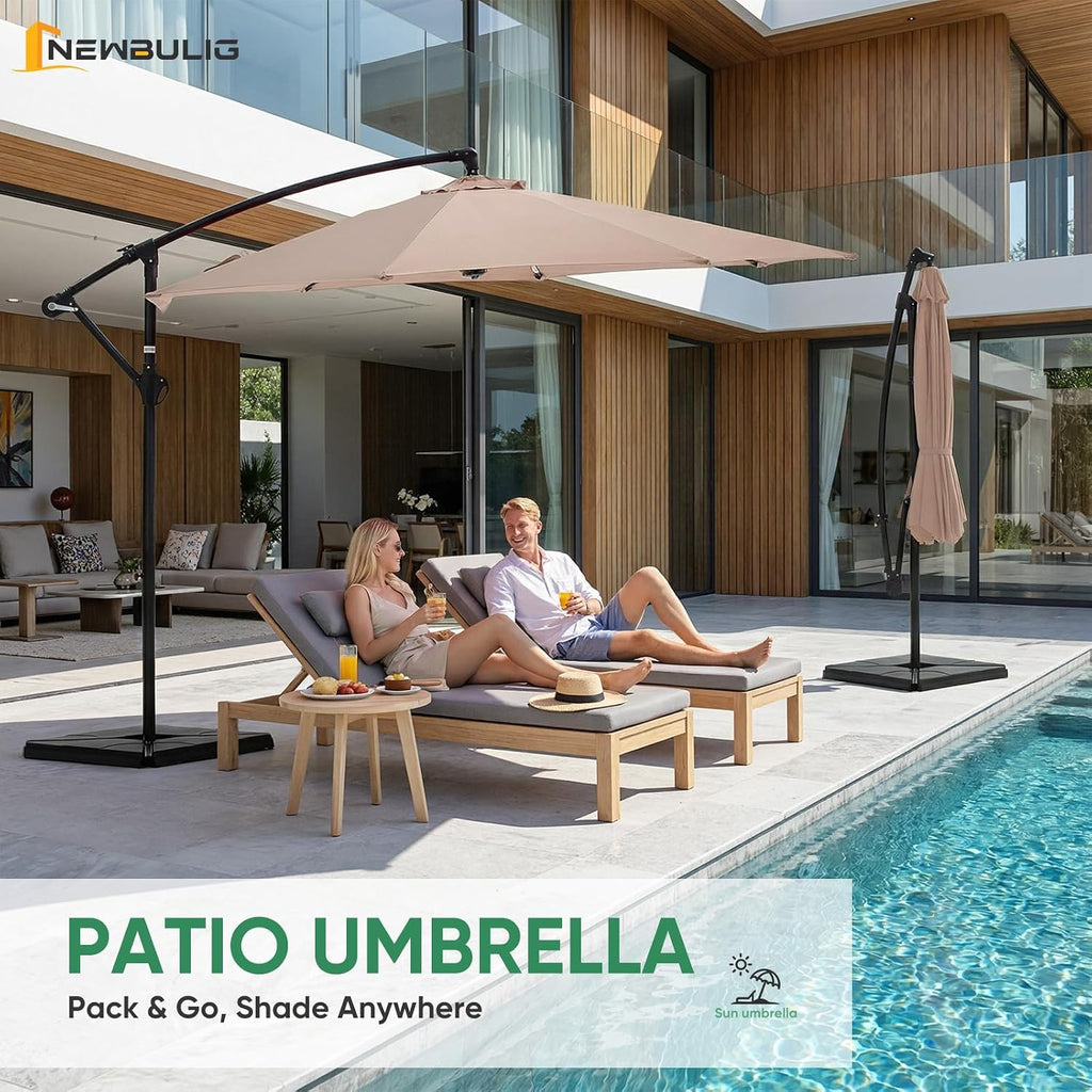NEWBULIG 10FT Patio Umbrella with Base Included, Cantilever Umbrella, Khaki