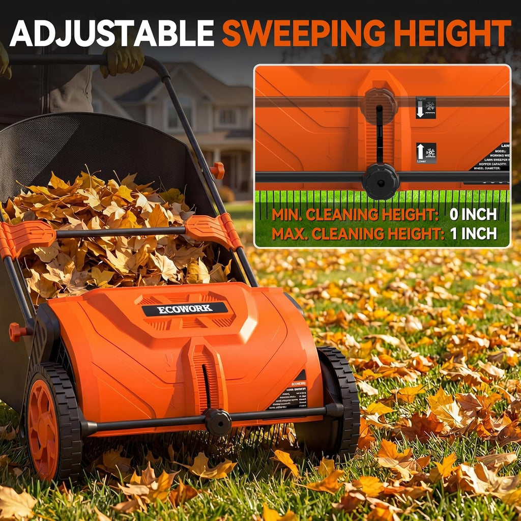 Push Lawn Sweeper 26 Inch with 4 cu. ft. Tear-Resistant Hopper Bag