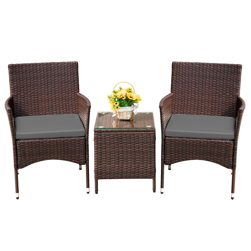 Devoko 3 Piece Patio Furniture Set Outdoor Wicker Conversation (Brown)