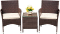 Devoko 3 Piece Patio Furniture Set Outdoor Wicker Conversation (Brown)