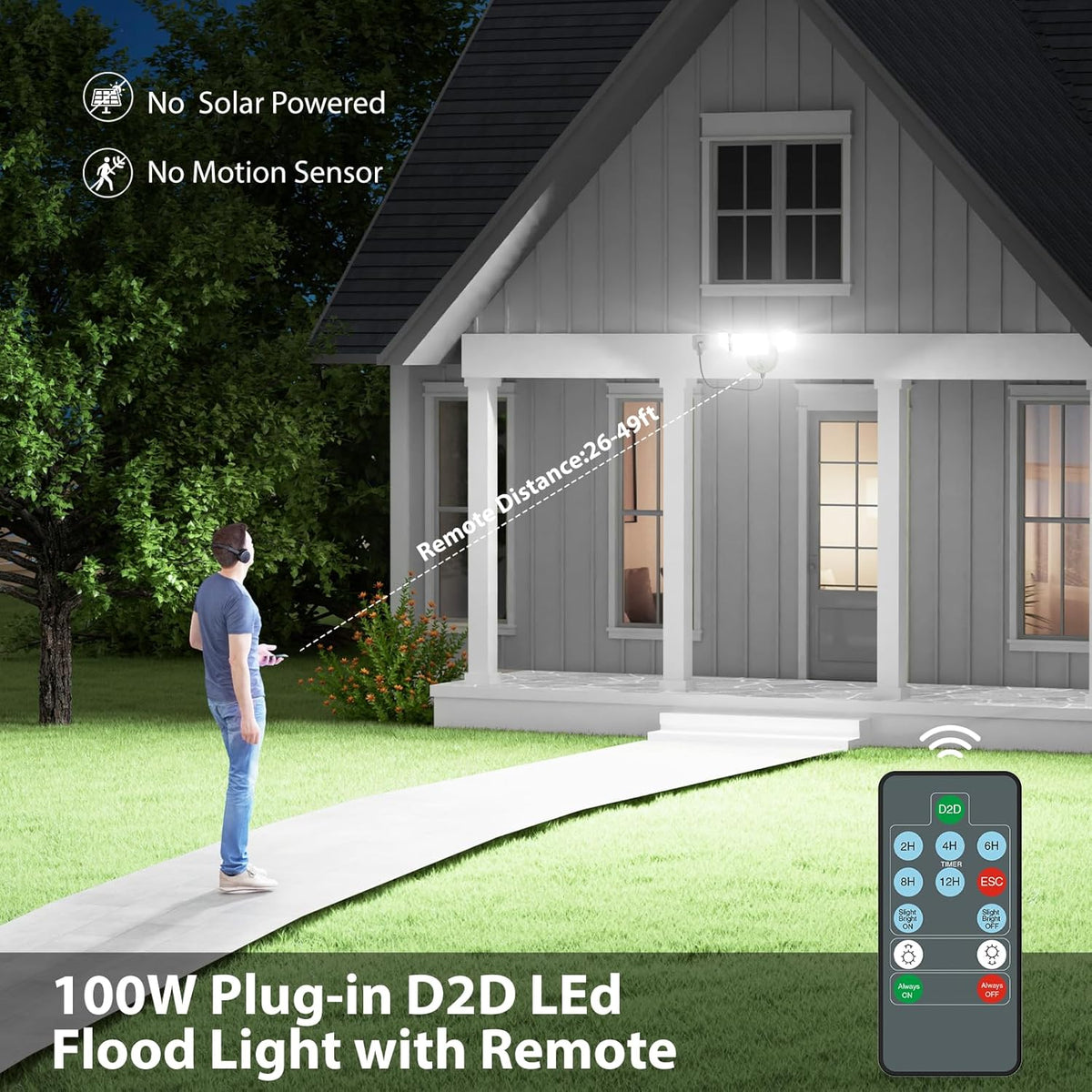 iMaihom Dusk to Dawn Outdoor Lighting, Plug in Flood Light, Remote, Black