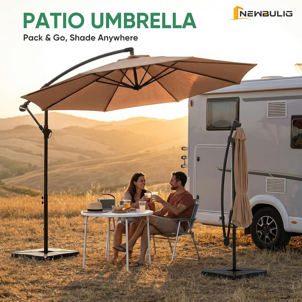 NEWBULIG 10FT Patio Umbrella with Base Included, Cantilever Umbrella, Khaki