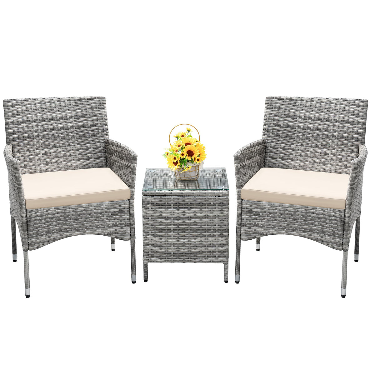 Devoko 3 Piece Patio Furniture Set Outdoor Wicker Conversation (Brown)